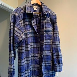 LL Bean Plaid Flannel Blue L